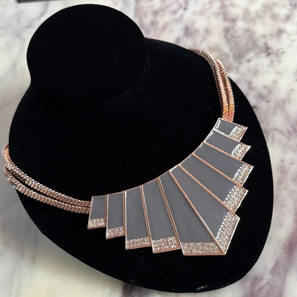 Vince Camuto Rose Gold Necklace with Black Enamel Fan Panels